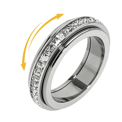 Titanium Steel Spinner Fidget Ring With Cubic Zirconia For Stress Relief & Wedding Promise Comfort Fit Size 5 To 12