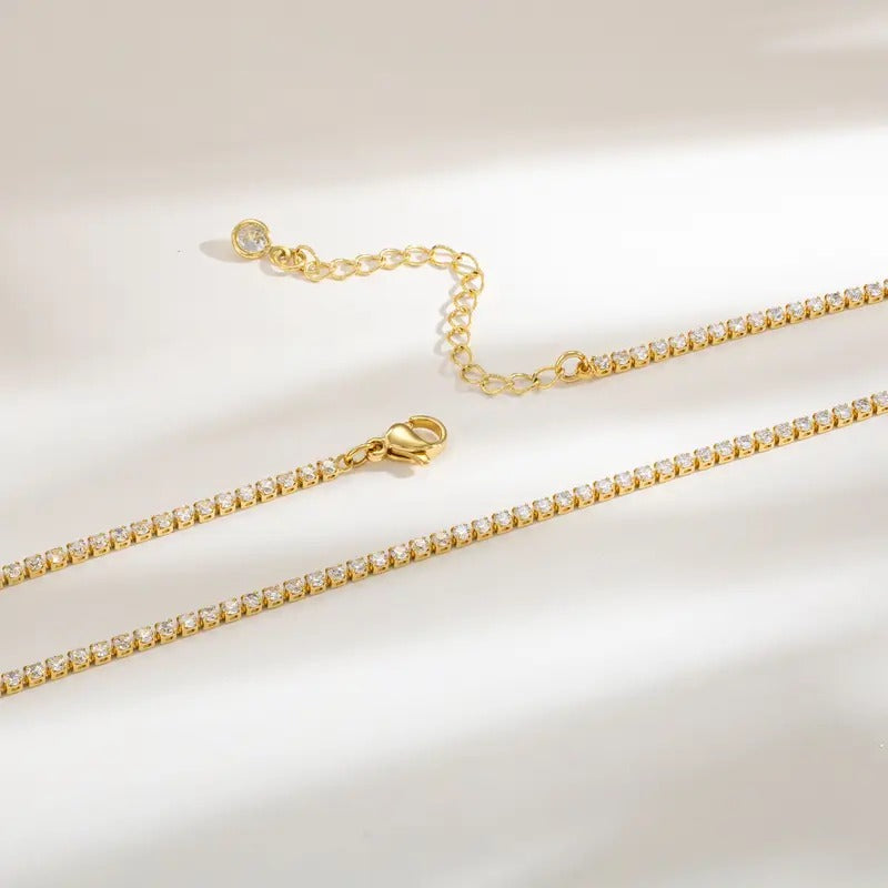 Tennis Necklace for Women 14K Gold Plated or Sterling Silver Cubic Zirconia Dainty Choker Gift