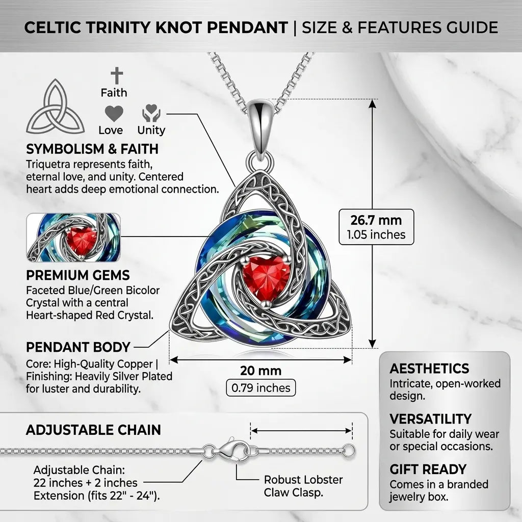 ✝️✨ Birthstone Celtic Knot Necklace – Trinity Crystal Pendant for Mom, Silver Plated Adjustable Chain, Faith Love Unity Birthday Gift💎❤️
