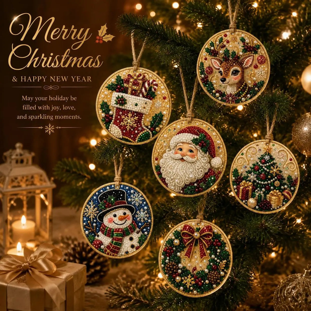 DIY Christmas Diamond Painting Ornament Kit Xmas Tree Hanging Pendant Handmade Craft Gift