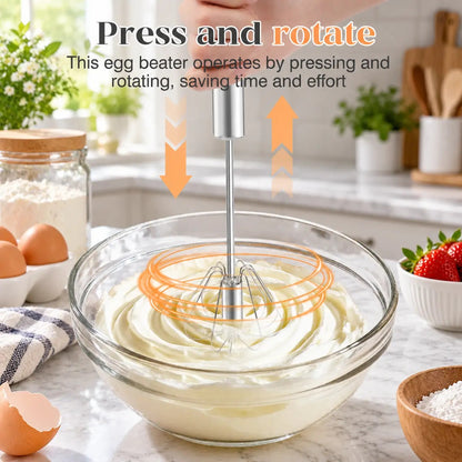 Stainless Steel Hand Push Spinning Wire Whisk Semi Automatic Easy Clean