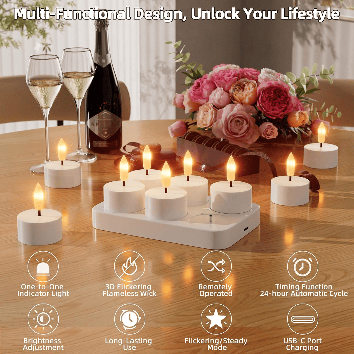 🕯️Rechargeable USB C Flameless Tealight Candles with Remote Timer Realistic Flame Home Decor