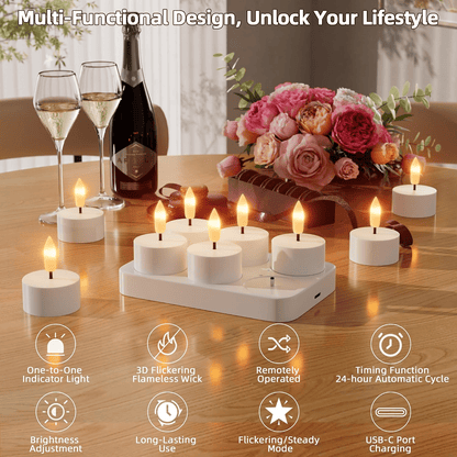 🕯️Rechargeable USB C Flameless Tealight Candles with Remote Timer Realistic Flame Home Decor