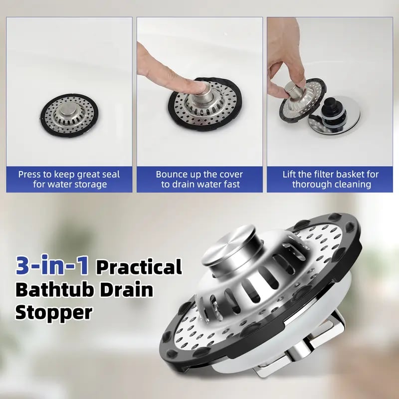 3-in-1 Bathroom Decor Sink Stopper - Anti-Clogging Quick Drain