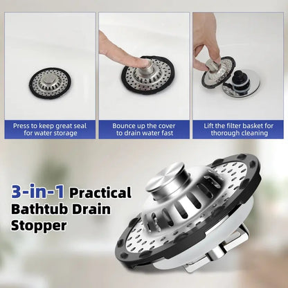 3-in-1 Bathroom Decor Sink Stopper - Anti-Clogging Quick Drain