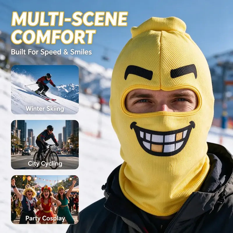 Funny Smiley Face Balaclava Lightweight Knit Winter Face Cover for Skiing Snowboarding
