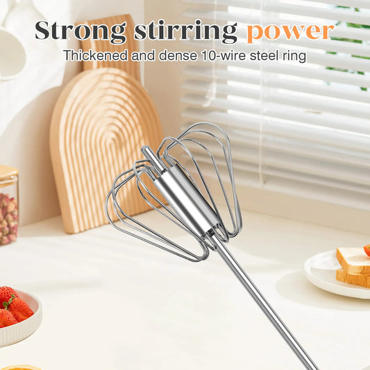 Stainless Steel Hand Push Spinning Wire Whisk Semi Automatic Easy Clean
