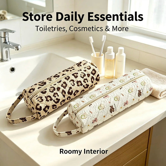 Quilted Multi-Purpose Makeup Pouch with Handle Large Capacity Travel Toiletry Organizer