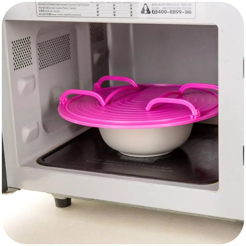 3 in 1 Microwave Plate Stacker Food Splatter Cover Carrying Tray with Foldable Handles