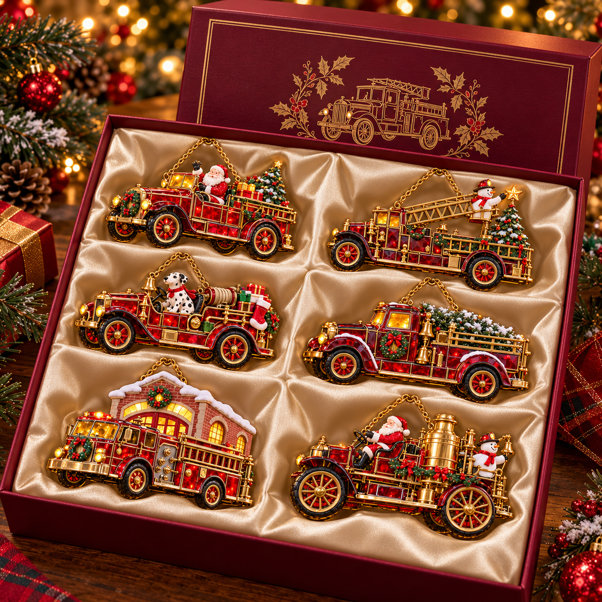 2026 Vintage Fire Truck Christmas Ornaments