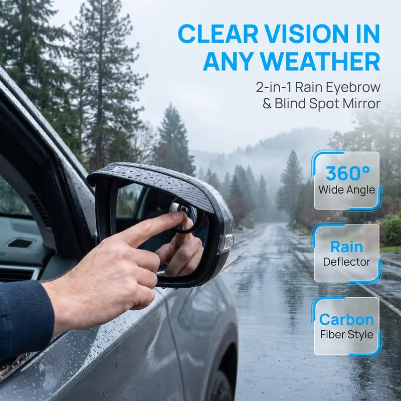 2 Piece Car Rearview Mirror Rain Visors 360 Degree Blind Spot Rain Guards