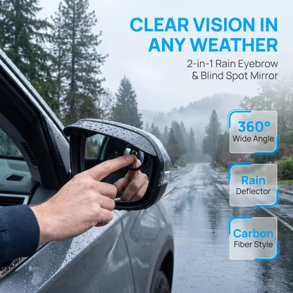 2 Piece Car Rearview Mirror Rain Visors 360 Degree Blind Spot Rain Guards