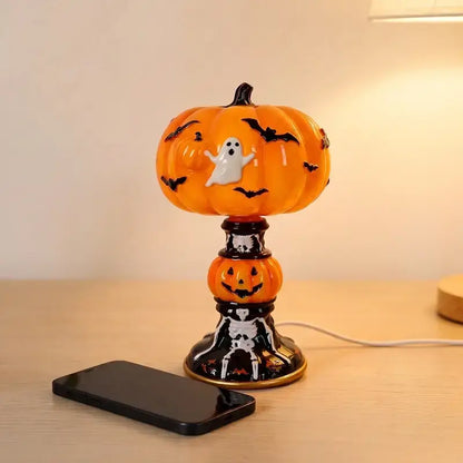 Halloween Retro Pumpkin Bat Desk Lamp – Vintage Glow Night Light