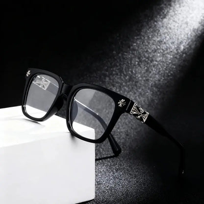 Anti Blue Light Fashion Metal Square Frame Flat Lens Reading Glasses