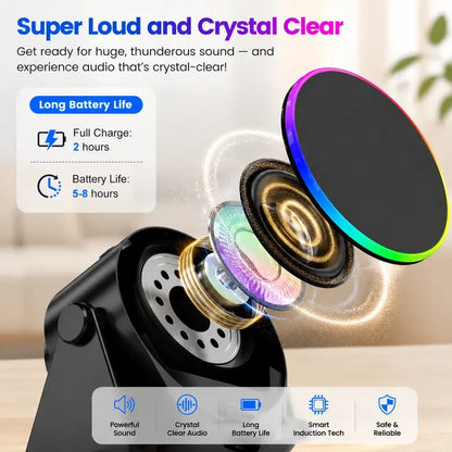 5-in-1 Wireless Bluetooth Speaker with 360° LED Stand & Universal Phone Holder