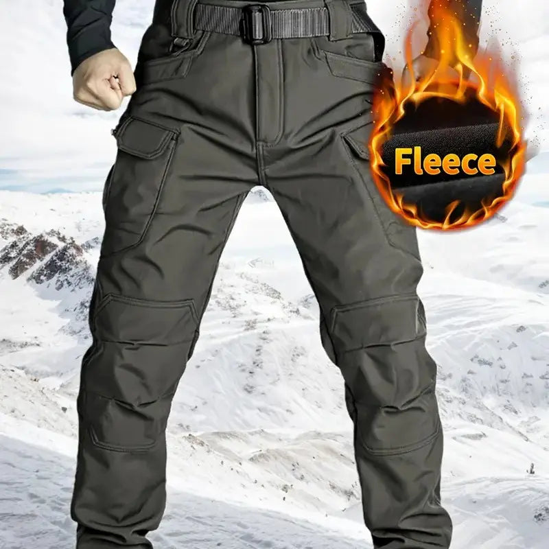 Men's Fleece Lined Tactical Cargo Pants Windproof Warm Multi Pockets