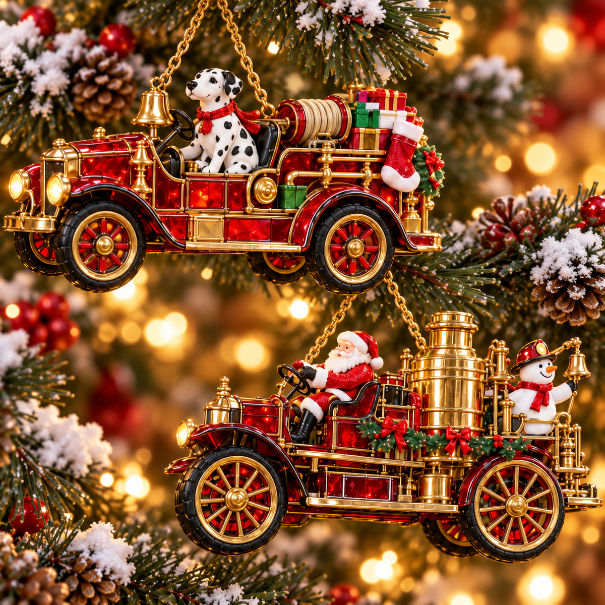 2026 Vintage Fire Truck Christmas Ornaments