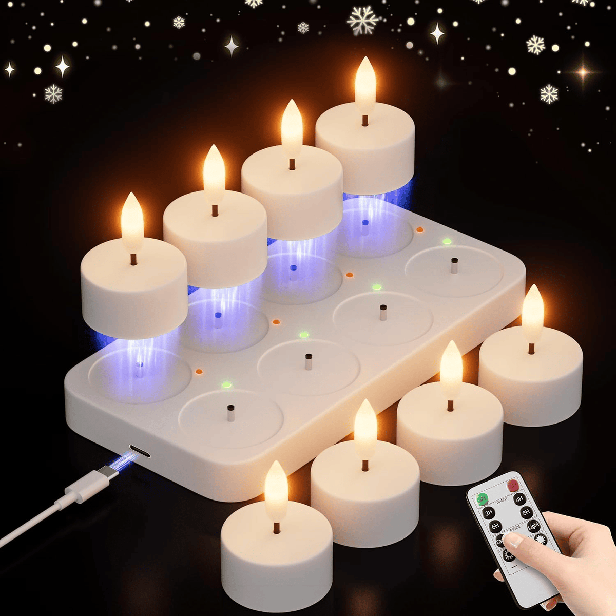 🕯️Rechargeable USB C Flameless Tealight Candles with Remote Timer Realistic Flame Home Decor