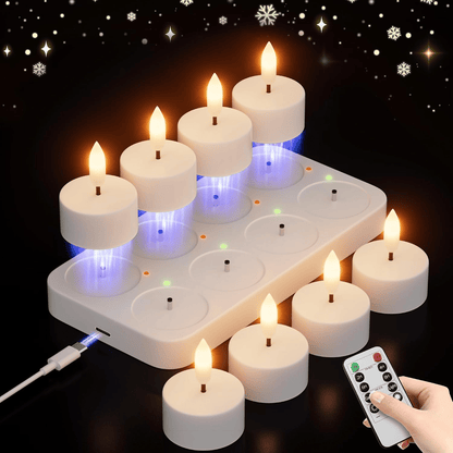 🕯️Rechargeable USB C Flameless Tealight Candles with Remote Timer Realistic Flame Home Decor