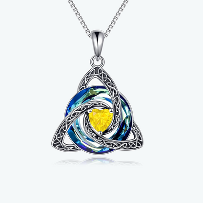 ✝️✨ Birthstone Celtic Knot Necklace – Trinity Crystal Pendant for Mom, Silver Plated Adjustable Chain, Faith Love Unity Birthday Gift💎❤️