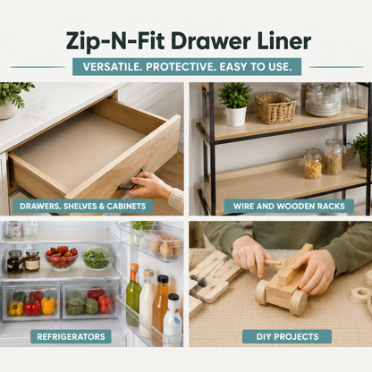 Zip-N-Fit Grip Liner Tear to Fit Non Slip Shelf Drawer Cabinet Liner No Scissors No Measuring