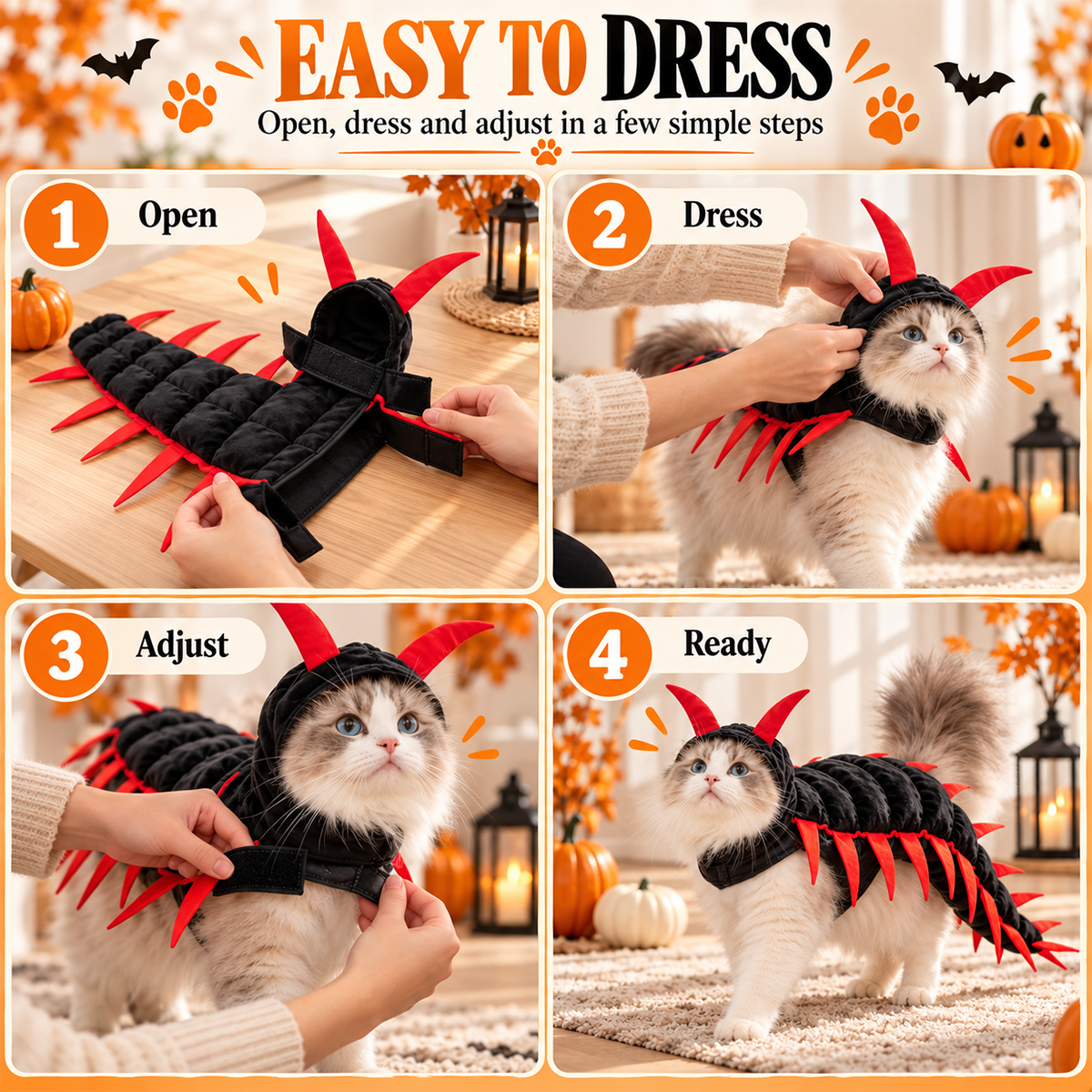 Halloween Cat Centipede Costume – Hooded Creepy Crawly Pet Outfit