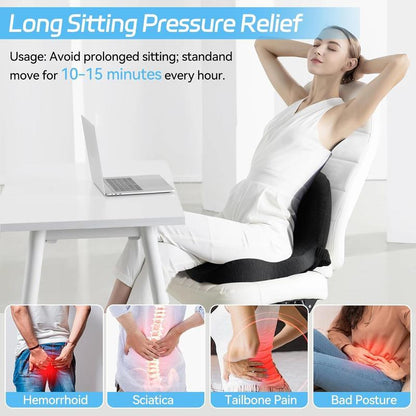 Ergonomic Memory Foam Seat Cushion with Contoured Lumbar Support & Pressure Relief