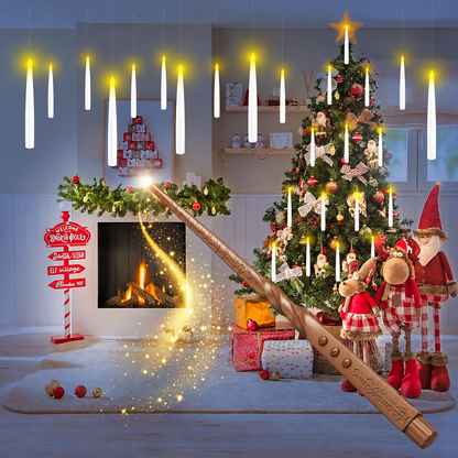 Christmas & Halloween Flameless LED Floating Candles – Magic Wand Remote & 12 Hooks
