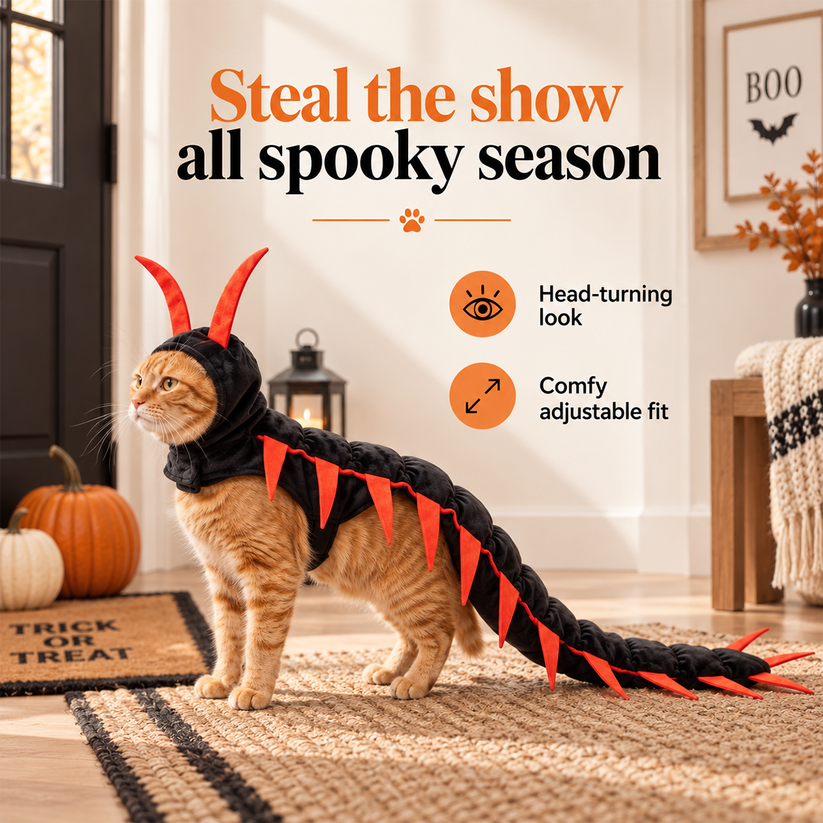 Halloween Cat Centipede Costume – Hooded Creepy Crawly Pet Outfit