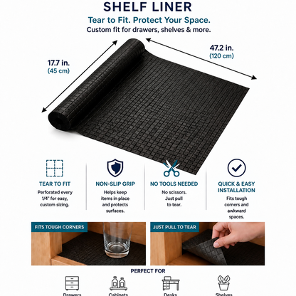 Zip-N-Fit Grip Liner Tear to Fit Non Slip Shelf Drawer Cabinet Liner No Scissors No Measuring