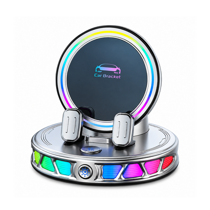 360° Rotating Wireless Charging Car Phone Mount RGB Light Ultra-Stable Suction Auto-Lock for iPhone & Android