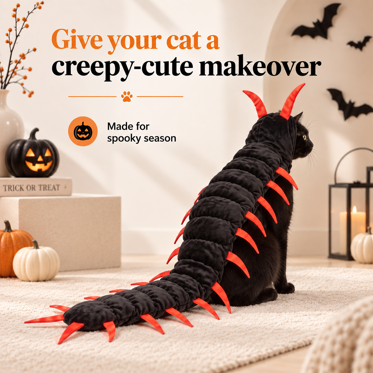 Halloween Cat Centipede Costume – Hooded Creepy Crawly Pet Outfit