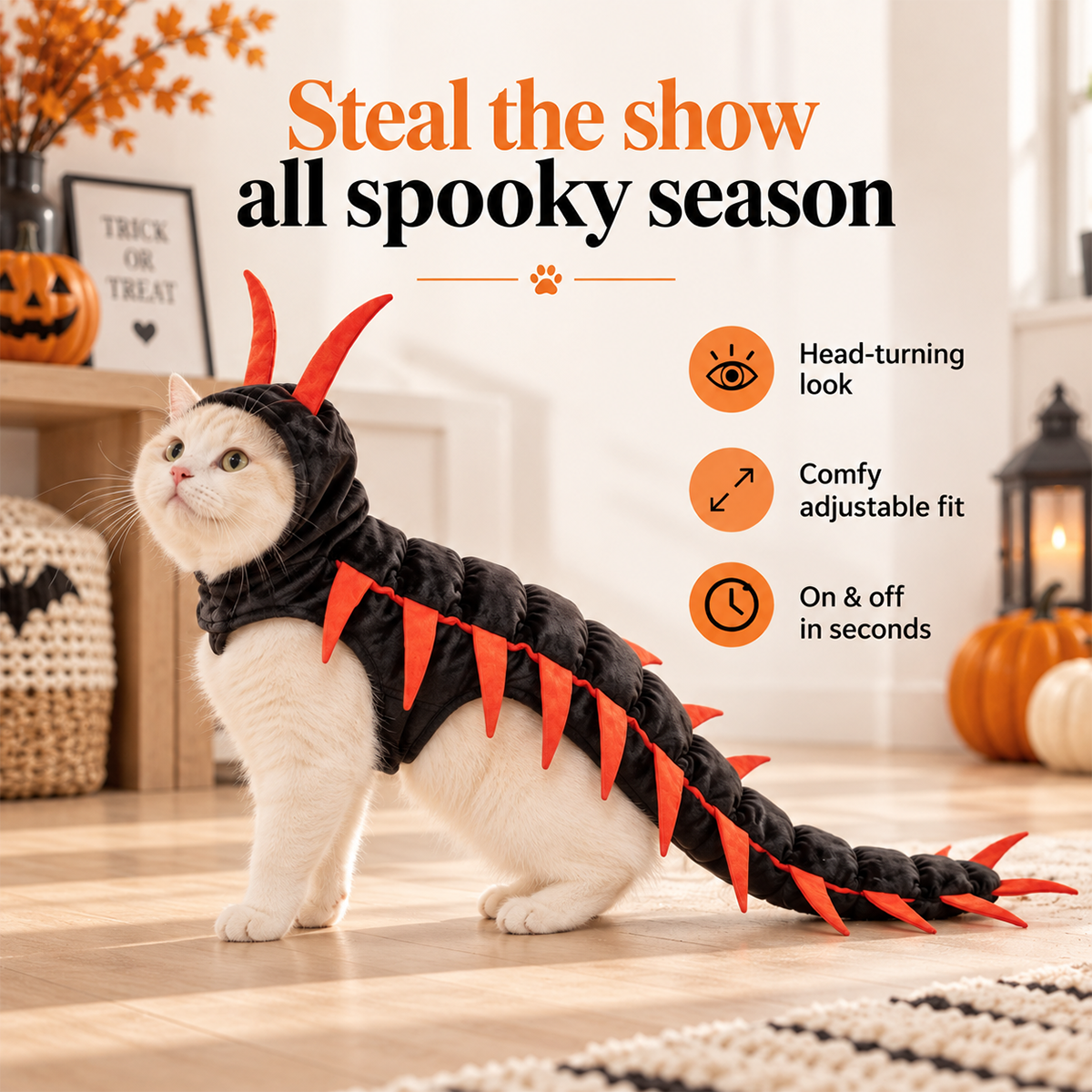 Halloween Cat Centipede Costume – Hooded Creepy Crawly Pet Outfit
