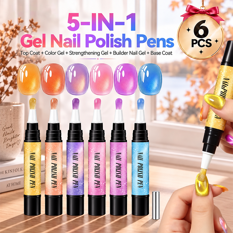 💅 6PCS One-Step Gel Nail Art Pen Set – Salon Beauty at Home