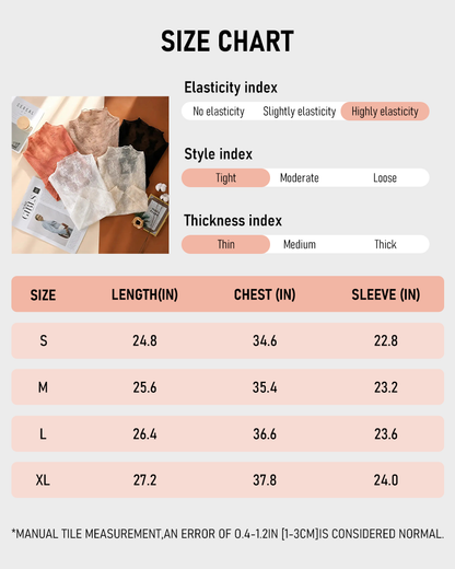 Elegant Lace Mesh Long Sleeve Tight Fit Innerwear Top Soft Breathable Stretchy Lightweight
