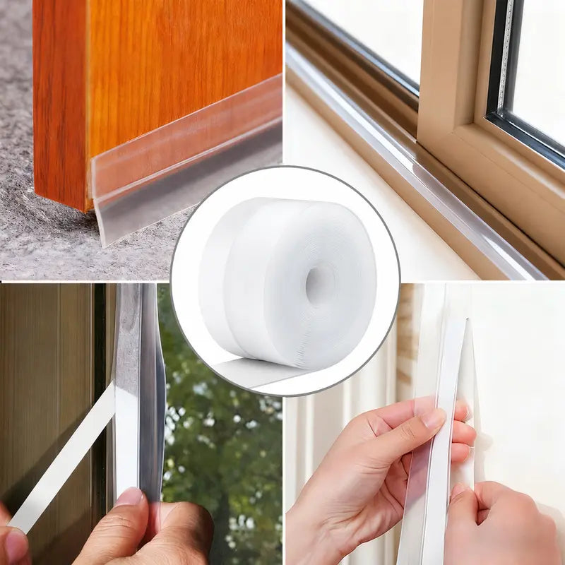Adhesive Door Draft Blocker Tape 16.4ft Cut to Fit Foam for Doors Windows Energy Efficient
