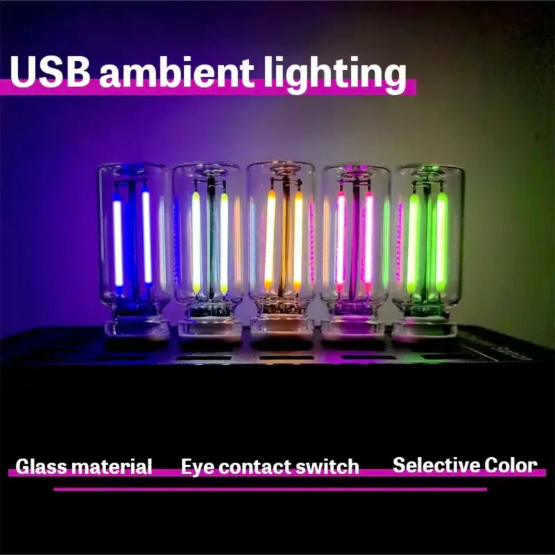 Car USB Touch Dimmable LED Filament Night Light Warm Ambient Light
