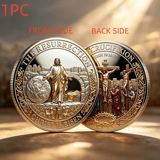 Resurrection Memorial Medal – Cross Design Alloy Relief Keepsake Gift for Church & Family Gathering