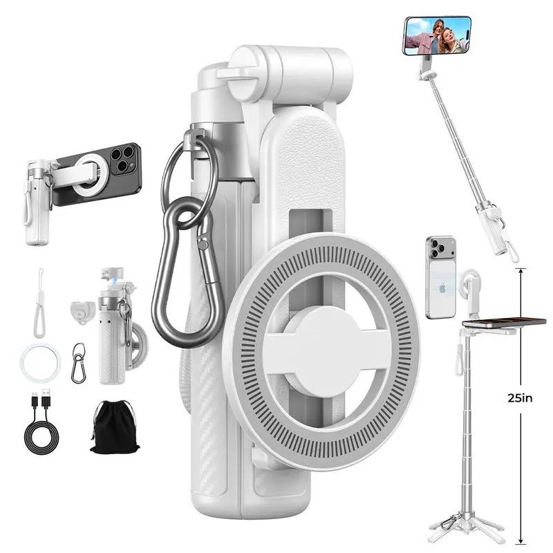 Upgraded Magnetic Selfie Stick 360 Tripod 25in Extendable Bluetooth for Selfies Vlogging