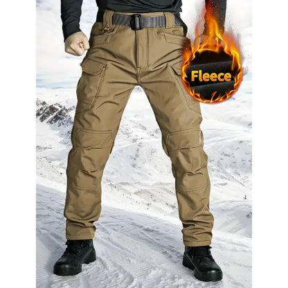 Men's Fleece Lined Tactical Cargo Pants Windproof Warm Multi Pockets