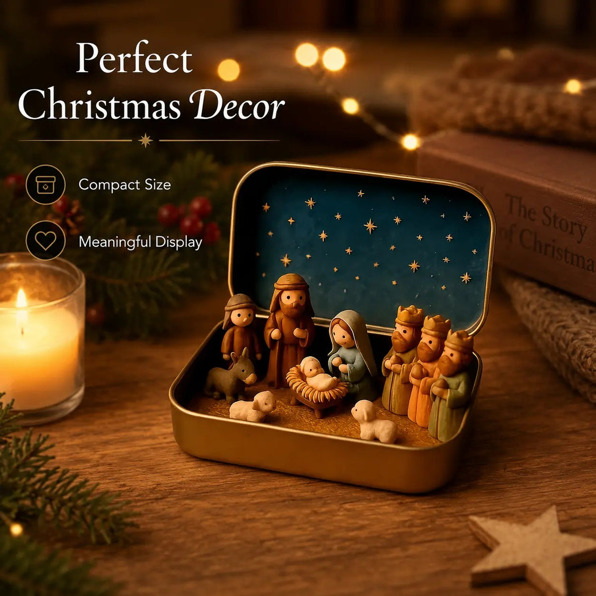 Christmas Pocket-Size Nativity Scene Set with Storage Box