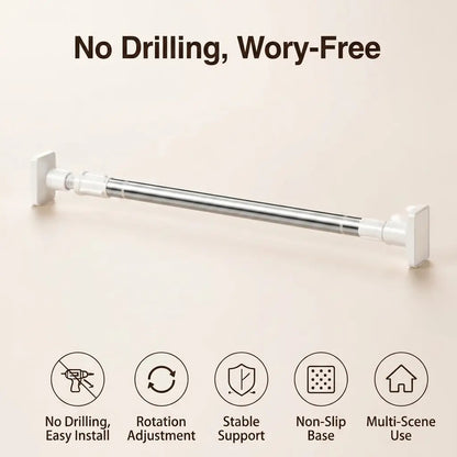 Adjustable No Drill Tension Curtain Rod Telescoping Spring Pole For Bathroom Closet & Window
