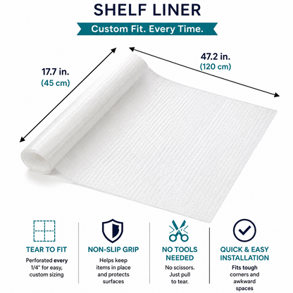 Zip-N-Fit Grip Liner Tear to Fit Non Slip Shelf Drawer Cabinet Liner No Scissors No Measuring