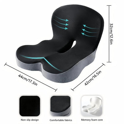 Ergonomic Memory Foam Seat Cushion with Contoured Lumbar Support & Pressure Relief