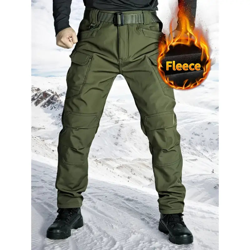 Men's Fleece Lined Tactical Cargo Pants Windproof Warm Multi Pockets