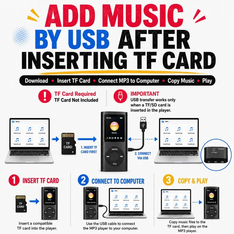 Compact Multi Function MP3 Player Portable LCD Screen No Memory Headphone Jack Offline Playback