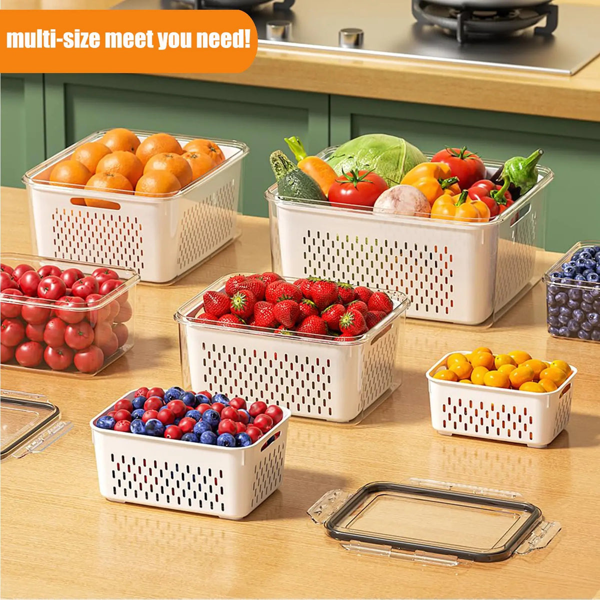 Stackable Fridge Organizer with Removable Colander – BPA-Free Fruit & Veggie Storage Container