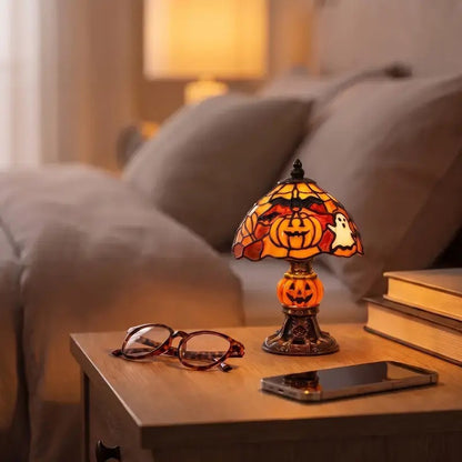 Halloween Retro Pumpkin Bat Desk Lamp – Vintage Glow Night Light