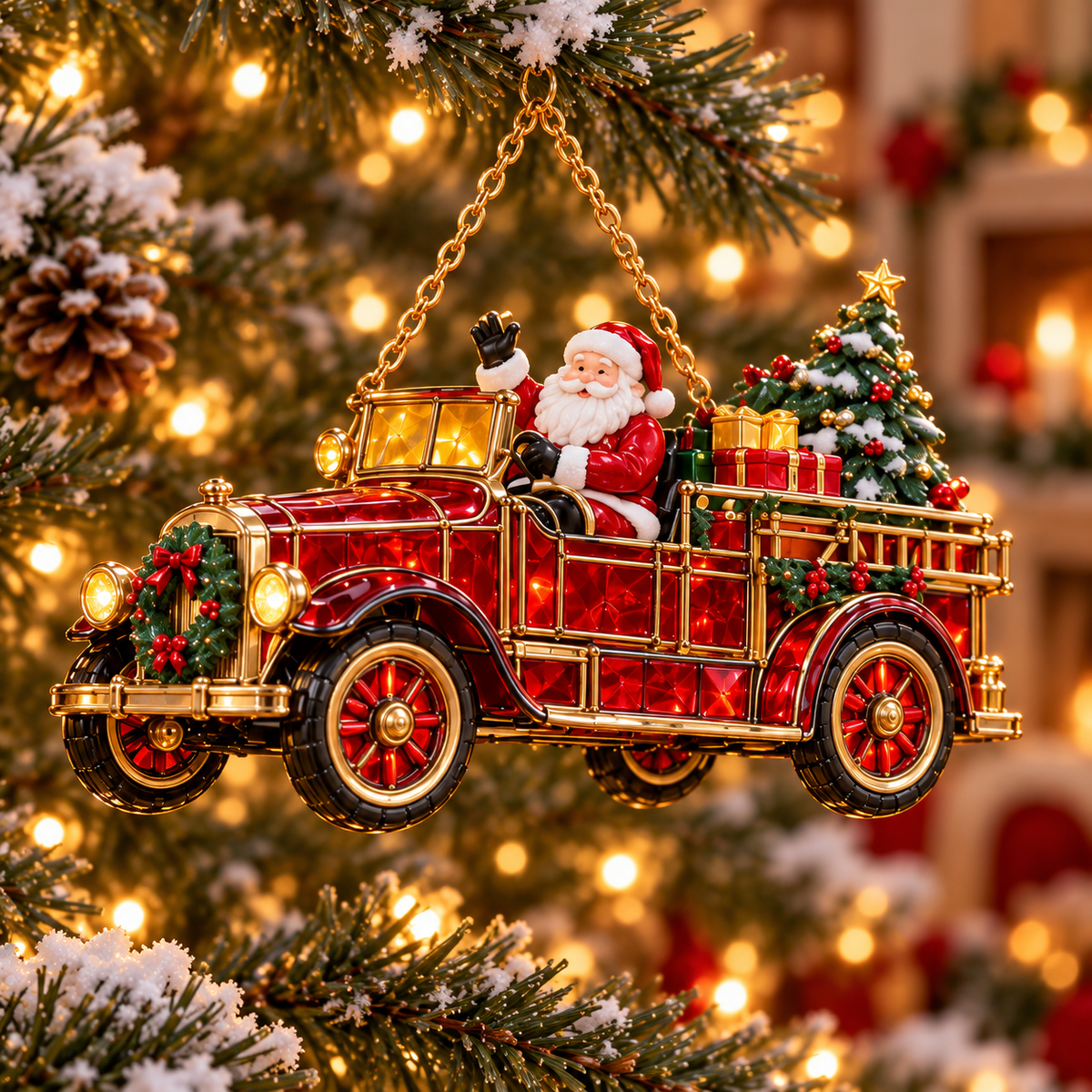 2026 Vintage Fire Truck Christmas Ornaments