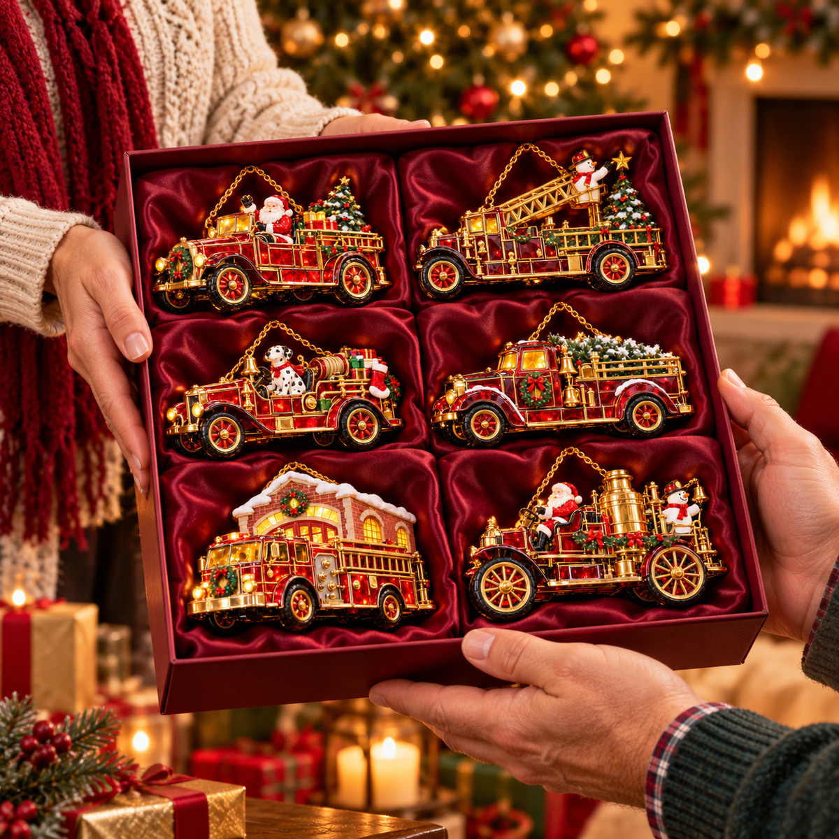 2026 Vintage Fire Truck Christmas Ornaments
